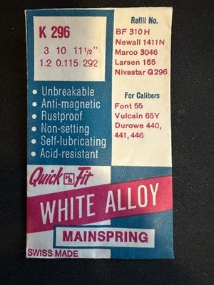 HR Quick Fit Mainspring K296 for Font 55, Vulcain 65Y, Durowe 440, 441, 446 - Al