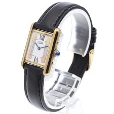CARTIER MUST TANK SM W1006354 20mm SS/GP Leather White Dial Quartz #C495