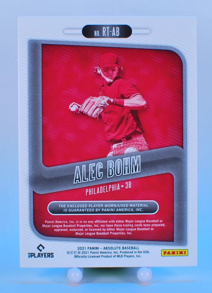 2021 Panini Absolute Rookie Threads #RT-AB Alec Bohm - Image 2 of 2