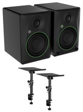  2 Mackie CR5BT 5.25" Powered Studio Monitors w/Bluetooth Stands w/Desk Clamps