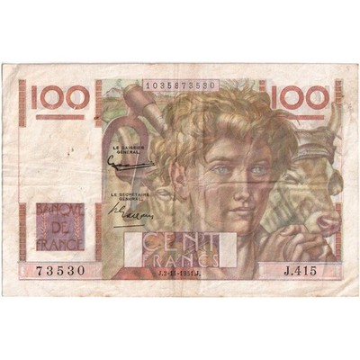 [#1296877] France, 100 Francs, Jeune Paysan, 1951-11-02, J.415, VF | eBay