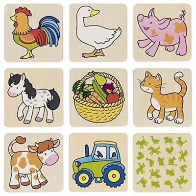 Goki Memospiel Bauernhof 2 Memory Holzspiel Tiere Memo Brettspiel Kinderspiel