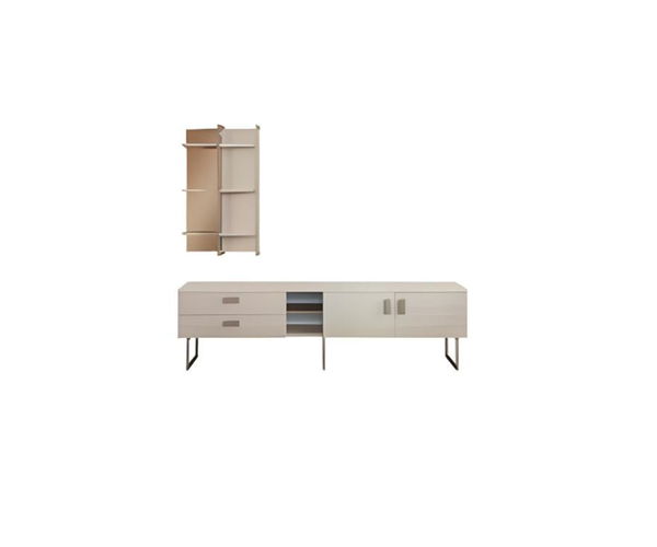 Beige Wohnzimmer Garnitur Holz Sideboard Wandregal Designer MöBel 2Tlg-image