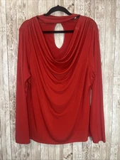 FTF Fashion To Figure Women’s Red Long Sleeve Shirt Open Chest Plus Size 2 (2X) 