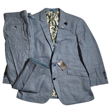 Anthony Suit Men 46 Regular Blue Moon Merino Wool Tweed Pant 2 Piece Formal Wear