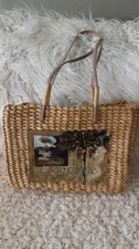 Sun N Sand Woven Palm Design Tote Brown women Bag Tropical