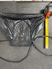 Vintage 1980s Bags By Sylvia Cee Black Texture Leather Snake Inlay Crossbody