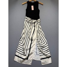 MICAS Women Black White Striped Mixed Media Sleeveless Maxi Dress Size M NEW