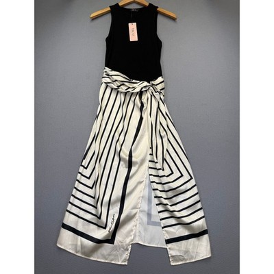 MICAS Women Black White Striped Mixed Media Sleeveless Maxi Dress Size M NEW