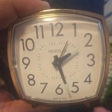 Vintage Westclox Alarm Clock Made in USA Faux Wood Small 3.25" Wind Up