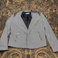 CALVIN KLEIN Houndstooth BLACK WHITE OPEN Blazer JACKET Womens Size Medium