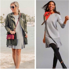 CABI Flashdance Sweatshirt Dress Knit Fleece XS 3459 Grey Gray Long Sleeve Women