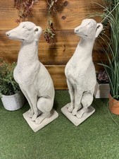 STONE GARDEN PAIR OF GREYHOUND WHIPPET DOG FORWARD FACING PILLAR CAP ORNAMENTS