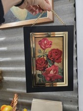 Vintage Lenticular 3D Look Print Frame Roses Flowers Hong Kong Plastic Black #2