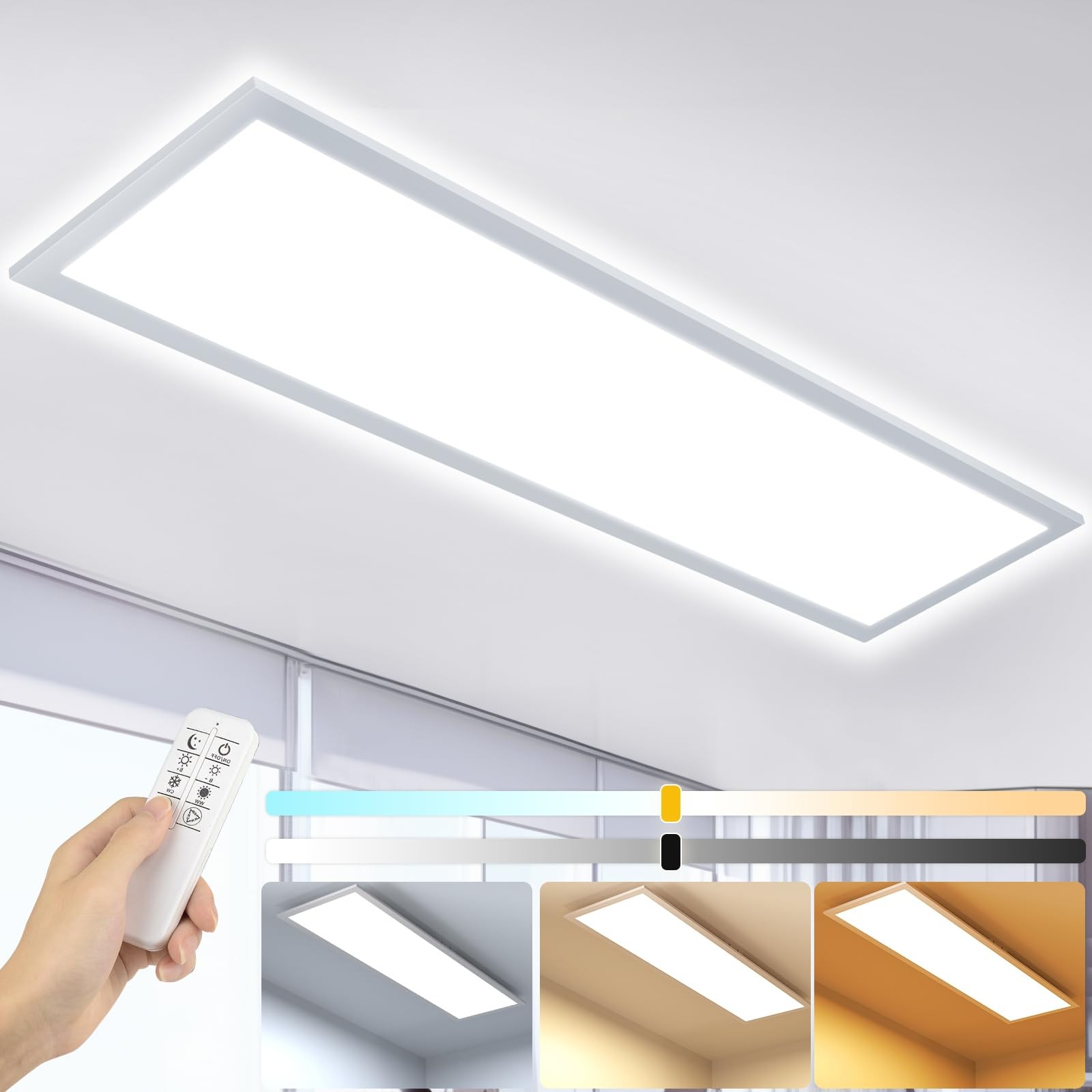 Panneau LED ultra plat 120x30cm 40W dimmable pour plafond blanc