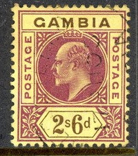 GANDALF - British Colony 1905 KEVII Gambia 2'6p Purple/Yellow SG #55 VFU X806