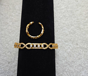 Authentic Gold Plated Clear Round Crystal Rhinestone Bracelet & Adjustable Ring Set
