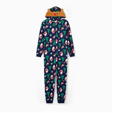 PatPat Mens Large Christmas One Piece Pajamas Santa Reindeer Hood Zip PJs NWT