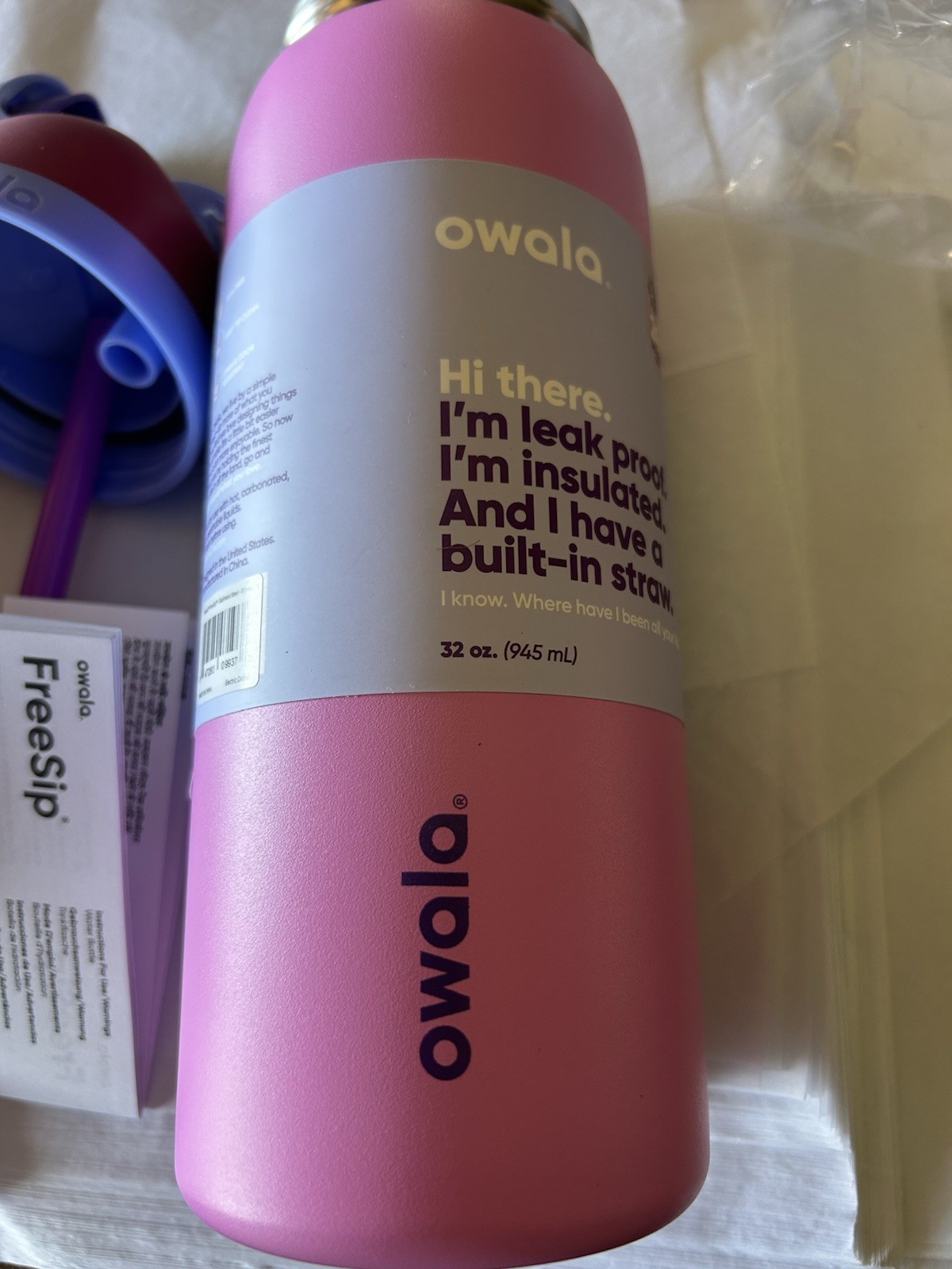 Owala FreeSip 32 oz Stainless Steel Water Bottle Straw. 2  Flamingo & Orchid.