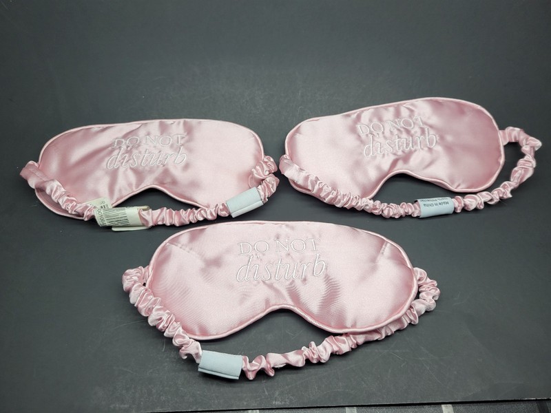 3pc Silky Satin Sleep Mask "DO NOT DISTURB" 100% Polyester Soft Pink