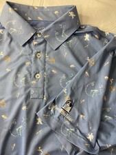 Straight Down Performance Golf/Active Wear Polo Shirt- Images of Fishing-Size L