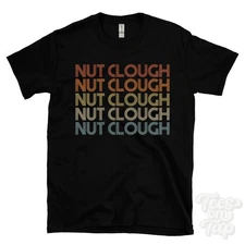 NUT CLOUGH REPEATED RETRO STYLE T-SHIRT mens & womens uk place name gift