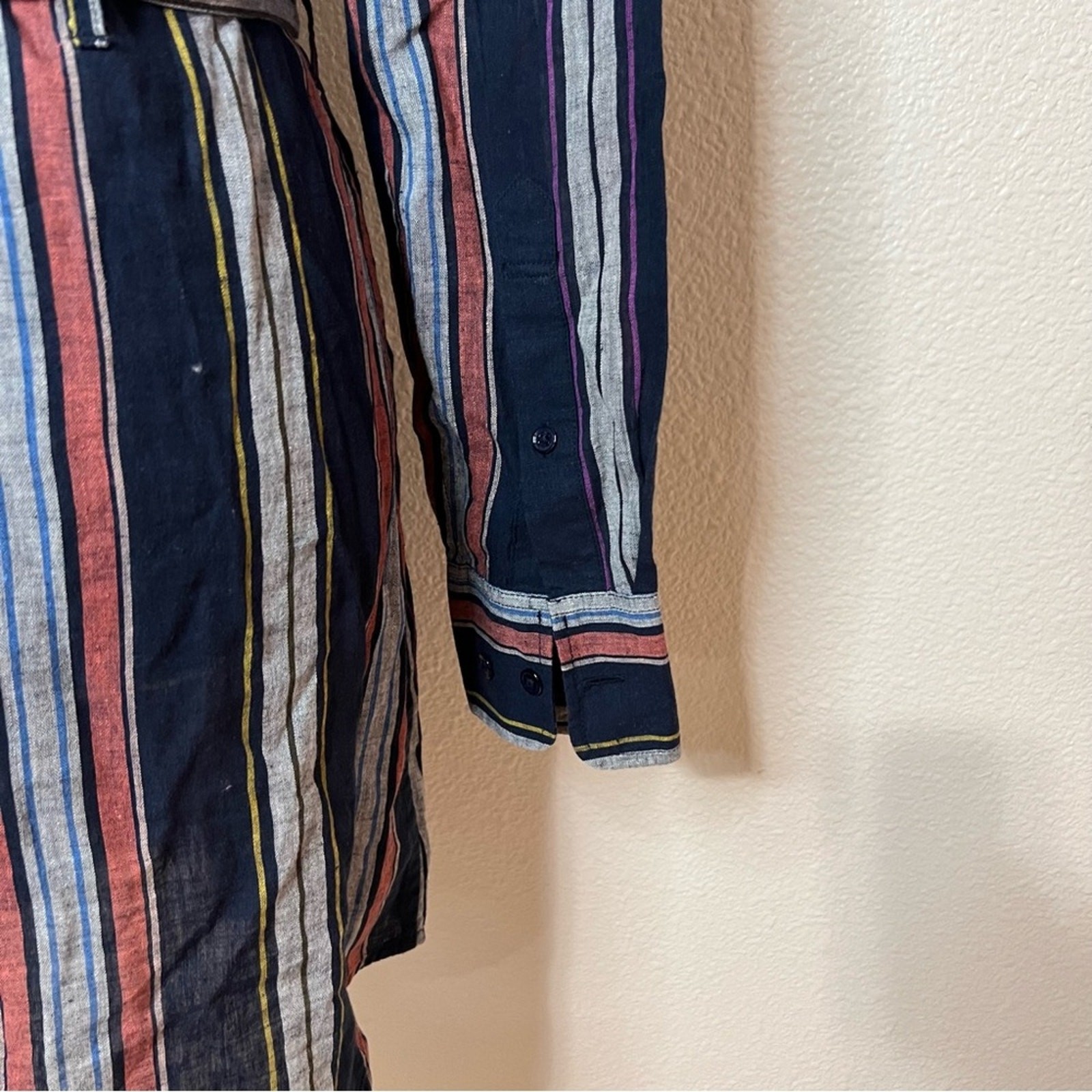 AG Adriano Goldschmied Jett linen cotton striped button mini shirtdress SMALL thumbnail 7