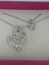 Mother Daughter Necklace Set 2 Piece Heart Silver Tone Sparkling Jewelry Gift