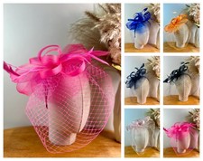 Saucer Sinamay Headband Clip Fascinator Wedding Ascot Hat Hatinator Bowknot Veil