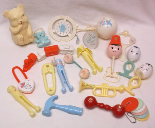 Vintage Baby Plastic Rattles Group of 15+