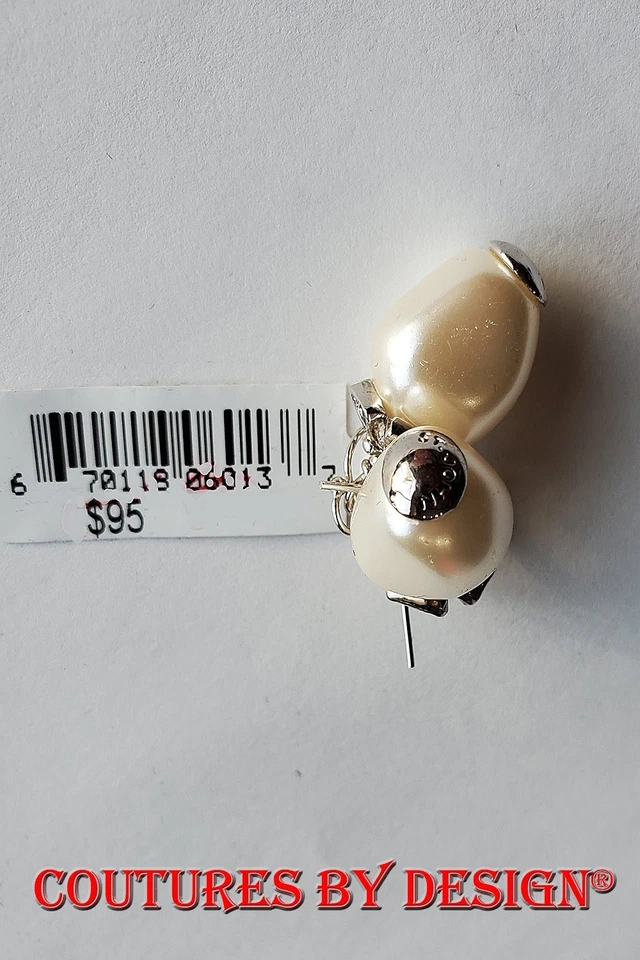 St John Knits Fresh Water Pearl Silver tone post drop earrings MSRP $190. - Image 4 of 4