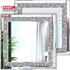 Meetart Crystal Crush Diamond Silver Mirror 12'' X 12'' 2Pcs,Frameless Stylish G