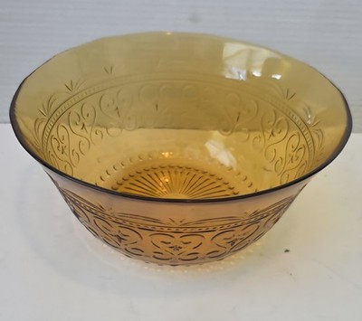 Vintage Zafferano Provenzale Italian Amber Glass Large Serving Salad Bowl 