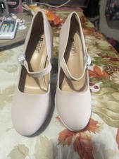 Milifu Women's Mary Jane Character Dance Shoes Beige Block Heel Strap Size 7.5