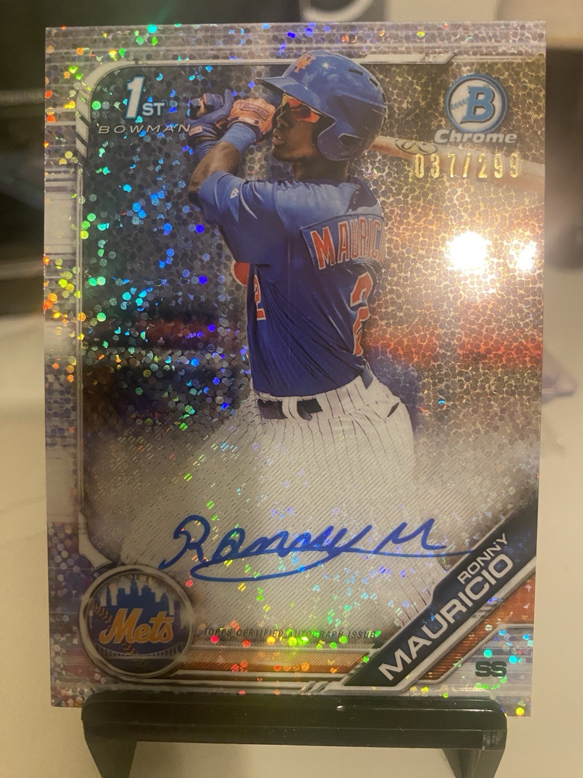 2019 Bowman Chrome Baseball Ronny Mauricio 1st Auto Speckle Refractor /299