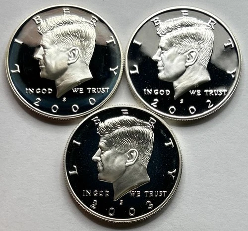 3x Lot - Gem Proof 90% Silver Kennedy Half Dollars - 2000-S 2002-S 2003-S