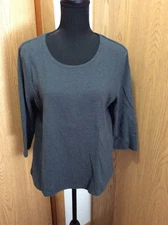 REBECCA MALONE WOMEN'S TOP 3/4 SLEEVE PULLOVERR GRAY COTTON BLEND SIZE L