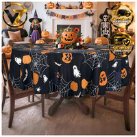Tischdecke Rund Ø 180 Cm Polyester Waschbar Halloween Geister Deko