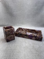 Amethyst Purple Stone Bathroom Accessory Set Tray Tumbler Modern Smooth Decor