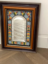 Floral Arched Framed Wall Mirror Wood Effect Brown 39.5 x 29.5cm