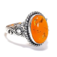Baltic Amber Gemstone Handmade 925 Sterling Silver Jewelry Ring Size 8.5 O283