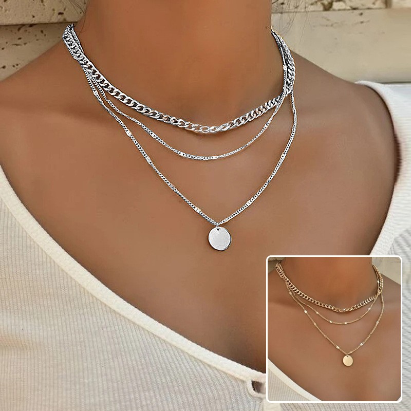 Women's Trendy Multilayer Disc Pendant Clavicle Chain Necklace Ins Fashion