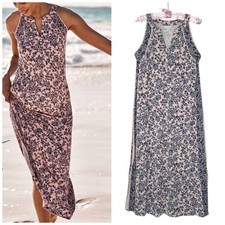 J Jill Maxi Dress S Floral Cottagecore Beachy Henley Jersey Stretch Knit Pockets
