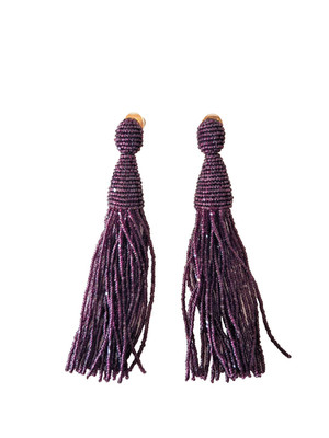 Oscar de la Renta Long Beaded Tassel Clip on Earrings