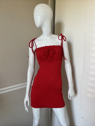 TIGER MIST NEW! Bright Red Ribbed Bodycon Tank Style Stretch Mini Dress Sz XS