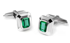 Classic Professional Style Vivid Green Emerald In 925 Pure Silver Men's Cufflink