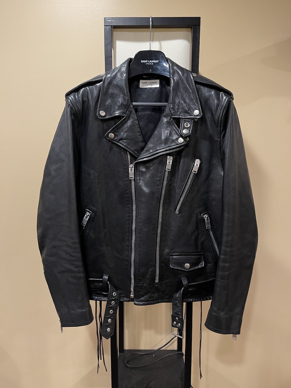 Giacca biker in pelle olio di vitello Saint Laurent x Hedi FW13 L17