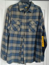 Men's Lee Green Plaid 100 Cotton Flannel Regular Fit Long Sleeve Shirt M NWT