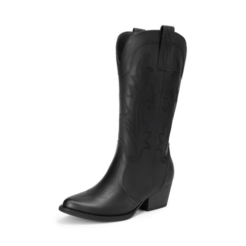 Women Western Mid Calf Boots Pointed Toe Low Heel Cowboy Cowgirls Boots - Picture 3 of 58