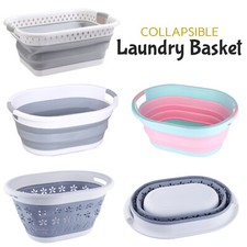 Collapsible Laundry Washing Basket Plastic Pop Up Space Saving Folding Bin